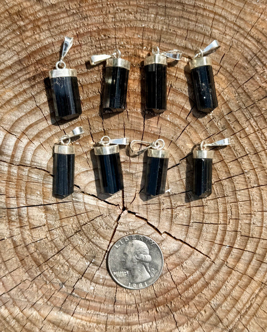 Black Tourmaline Pendant – Silver-Capped